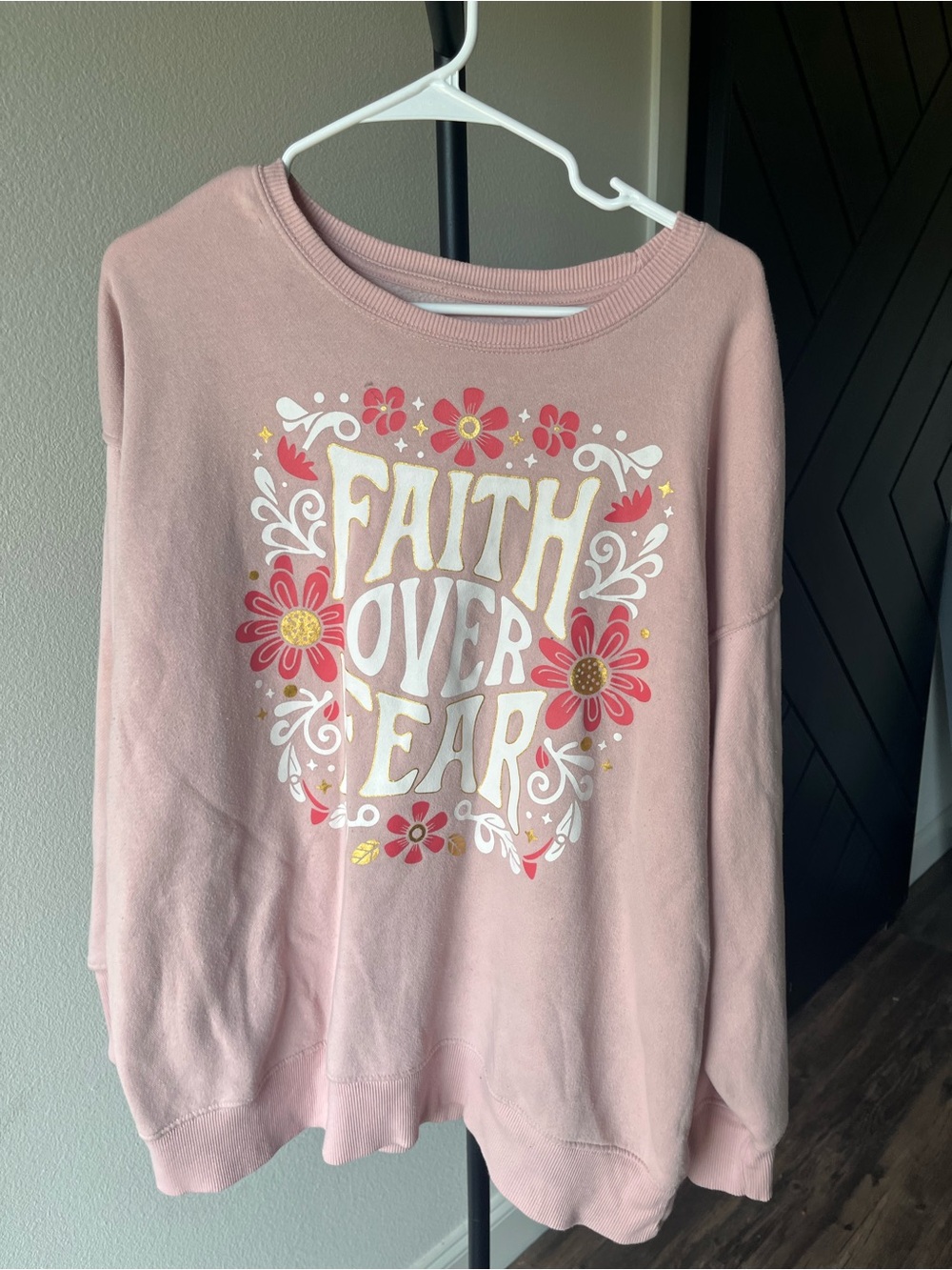Faith Over Fear Pink Graphic Women Sweatshirt